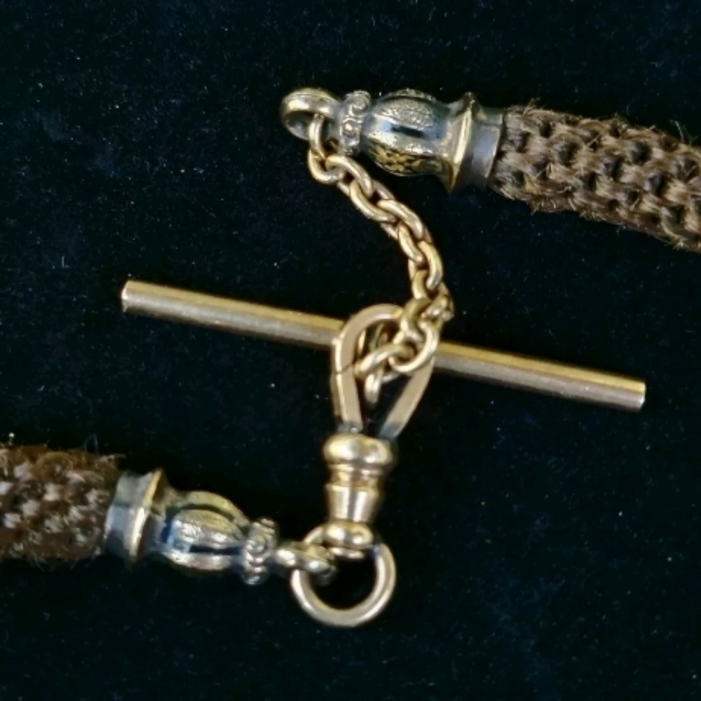 Sold Antique 10k Gold Enamel Mourning Hair Necklace - Picture 6 of 12